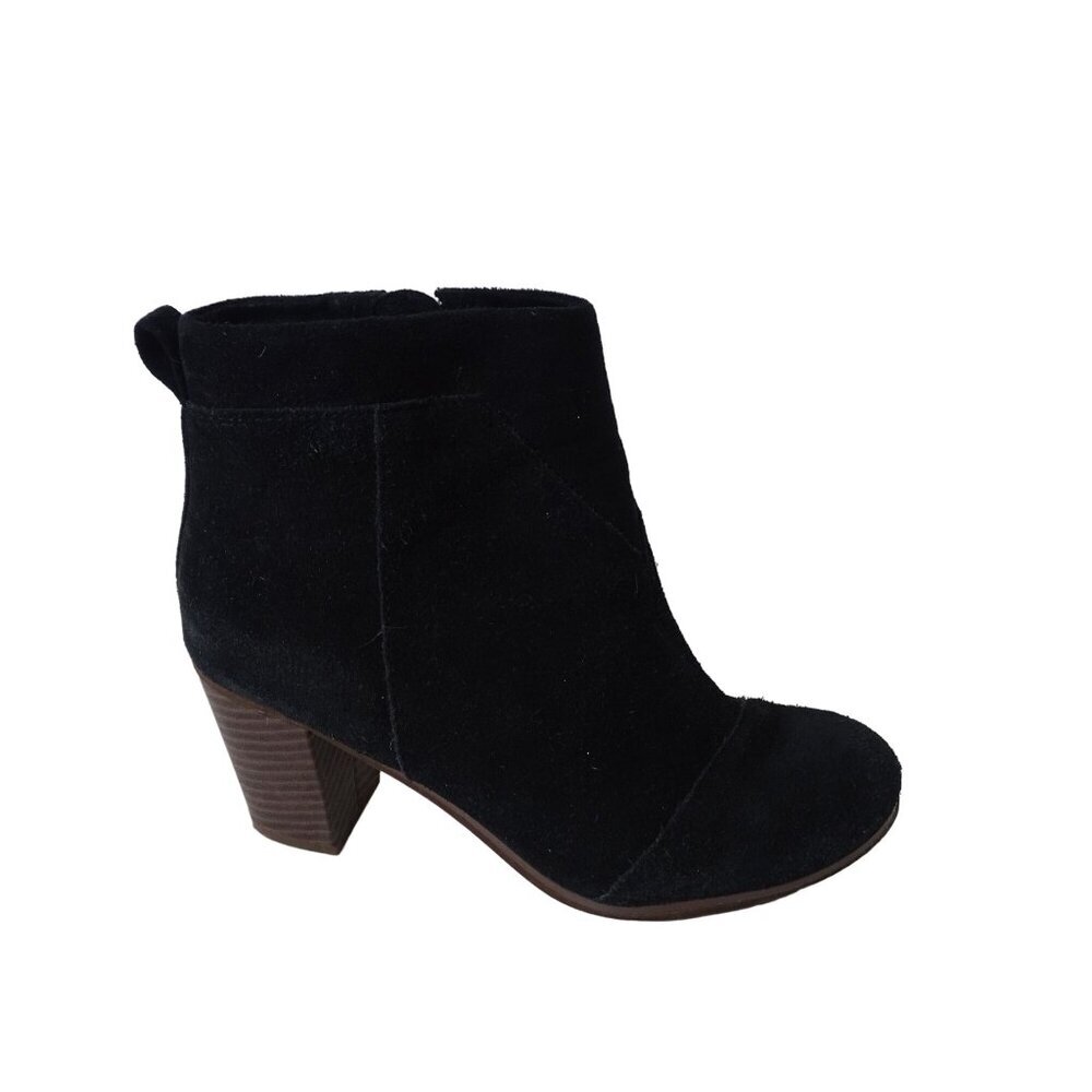 Toms Black Suede Ankle Boots Women Size 8.5 With Block Heel Zipper Closure